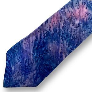 Edgemont Men's 100% Silk Neck Tie Blue Pink Cosmic Print Artsy Watercolor Planet